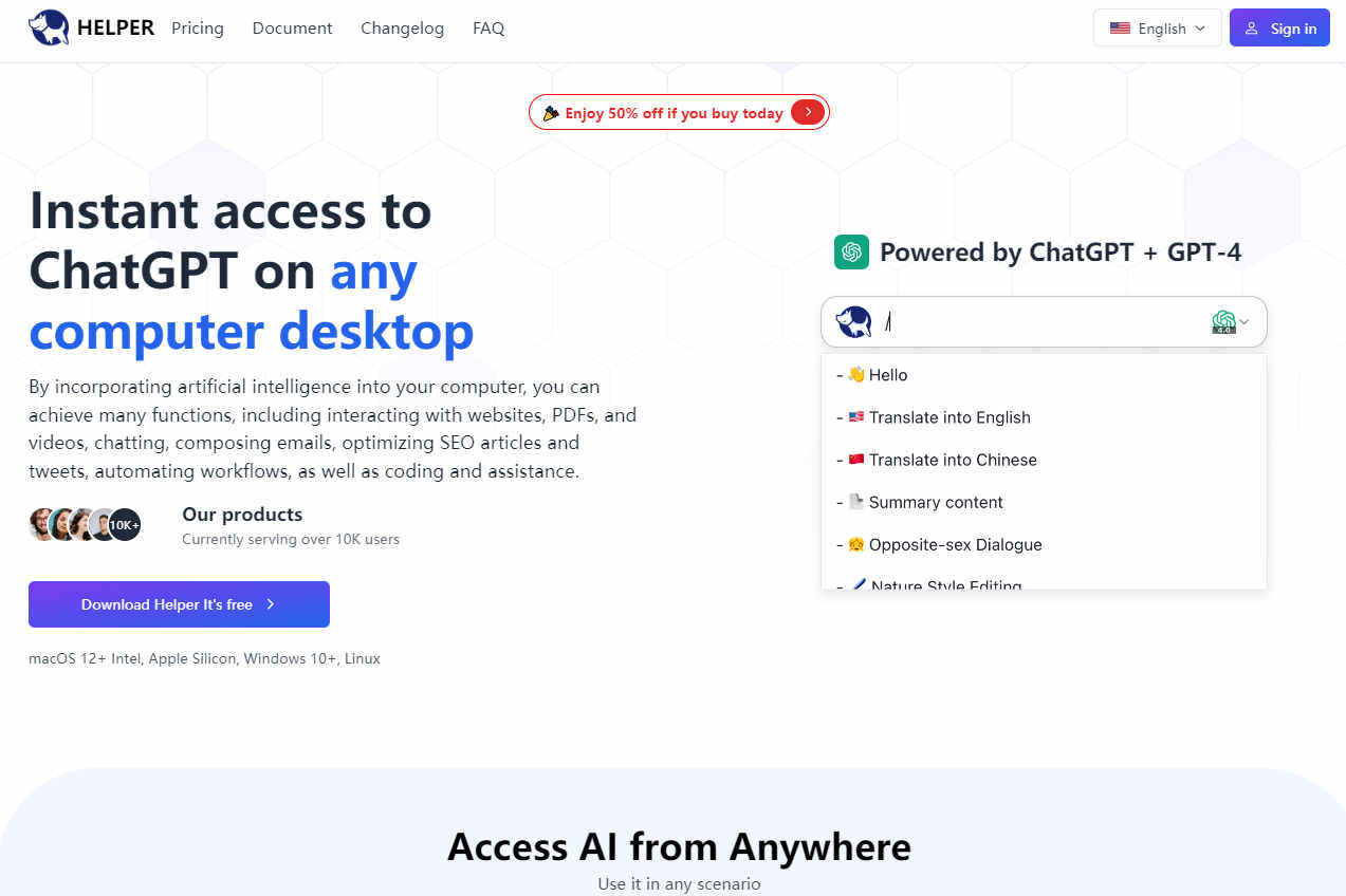 Helper: Bring the power of ChatGPT directly into your favorite desktop applications