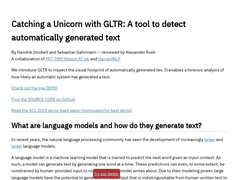 GLTR：对AI生成的“虚假评论”、“误导性文章”等内容进行识别的人工智能文本识别工具