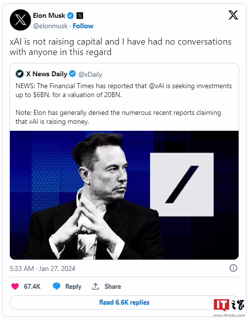 1b2d5065-18fc-4c0f-a12c-c64622b116b0 xAI raises $6 billion to challenge OpenAI? Musk responds: Fake