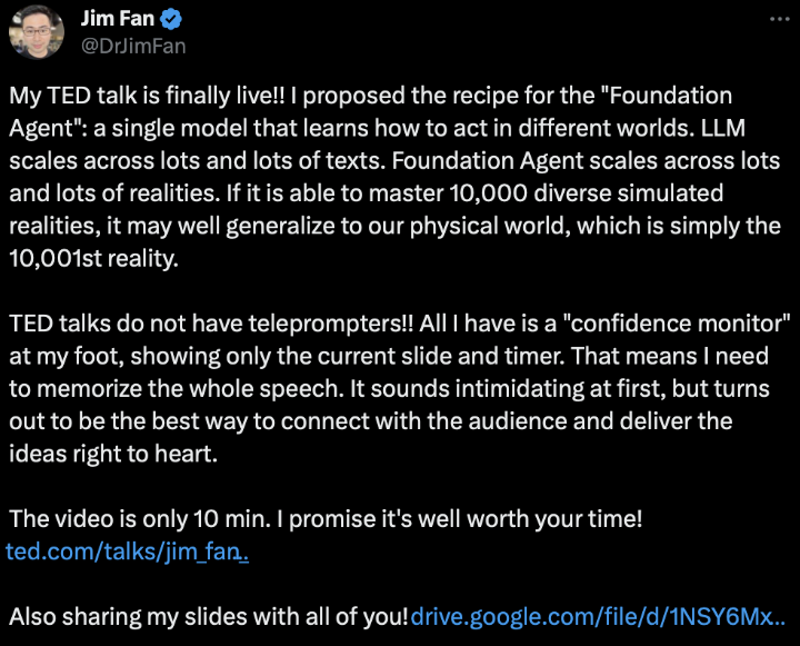 英伟达Jim Fan提出基础智能体概念 将是AI下一个前沿！