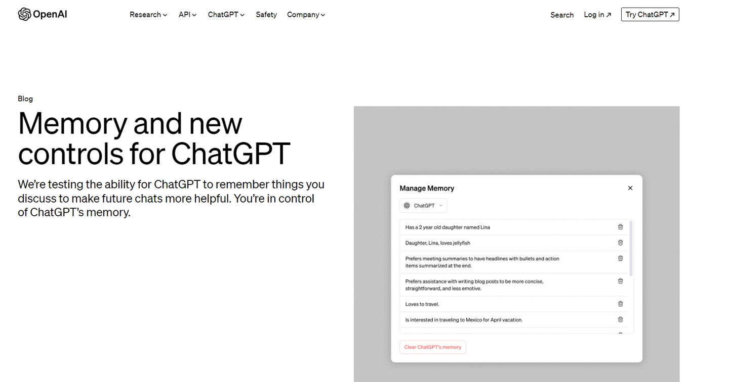 03307546-89c6-4921-98bb-f64aae507b2f ChatGPT can remember what you said, OpenAI announced a small-scale test of the "memory" function