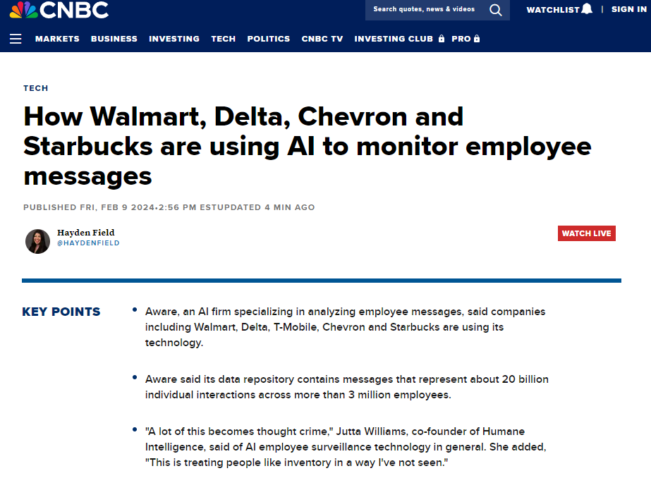 249b66d6-c939-4328-aee6-8cb591f2ad3d Many multinational companies use AI to monitor employee work information to understand employee emotions in real time
