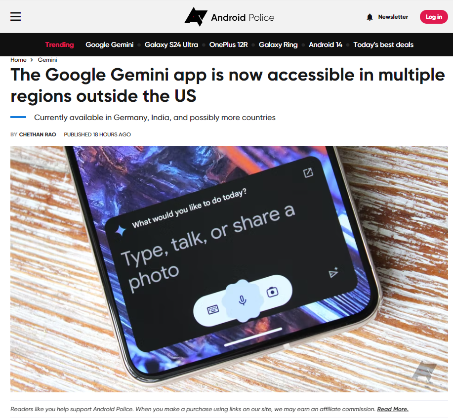 Google AI assistant Gemini is now available in Europe, Asia Pacific and other regions. Users can use it by installing a standalone app.