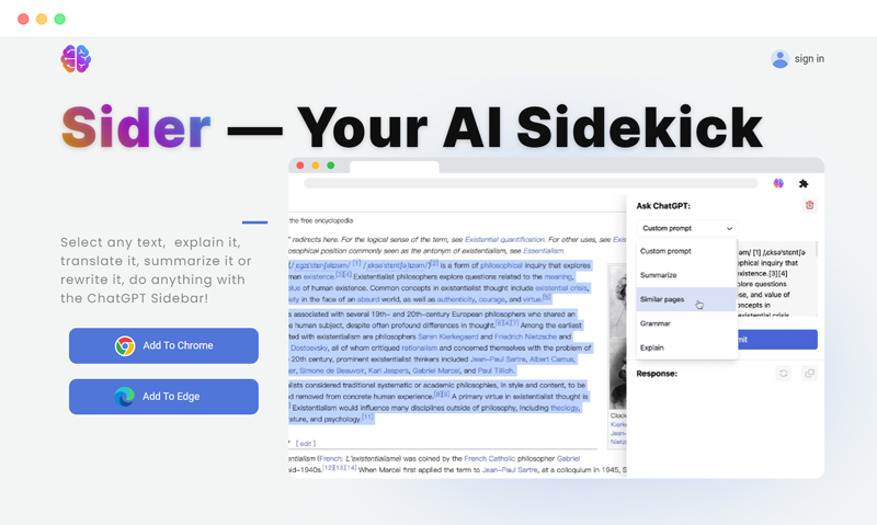 sider ai sidebar: A browser sidebar plugin based on artificial intelligence
