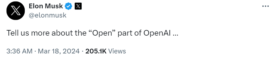 马斯克 xAI 宣布正开源 Grok-1 模型,体量 3140 亿参数号称“全球最大”