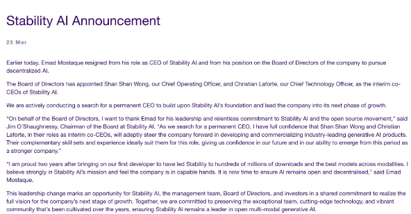 Stability AI CEO resigns, claims he has no control over the board