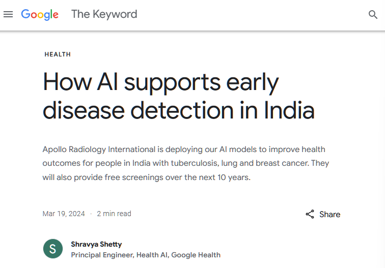 86fc6f44-b5b7-4283-b518-60a9e8906745-1 Google plans to provide tuberculosis, lung cancer and other disease screening services in India, supported by artificial intelligence models