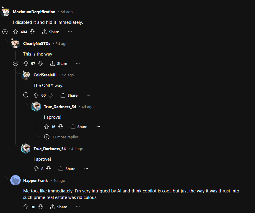 a484137f-15f6-436a-b68b-18f7be26dd1f Windows 智能助理 Copilot 遭嫌弃,用户要求微软将其移除