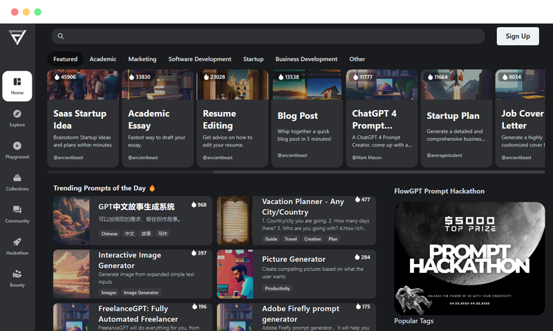 FlowGPT：在线AI工具Prompt提示词分享平台
