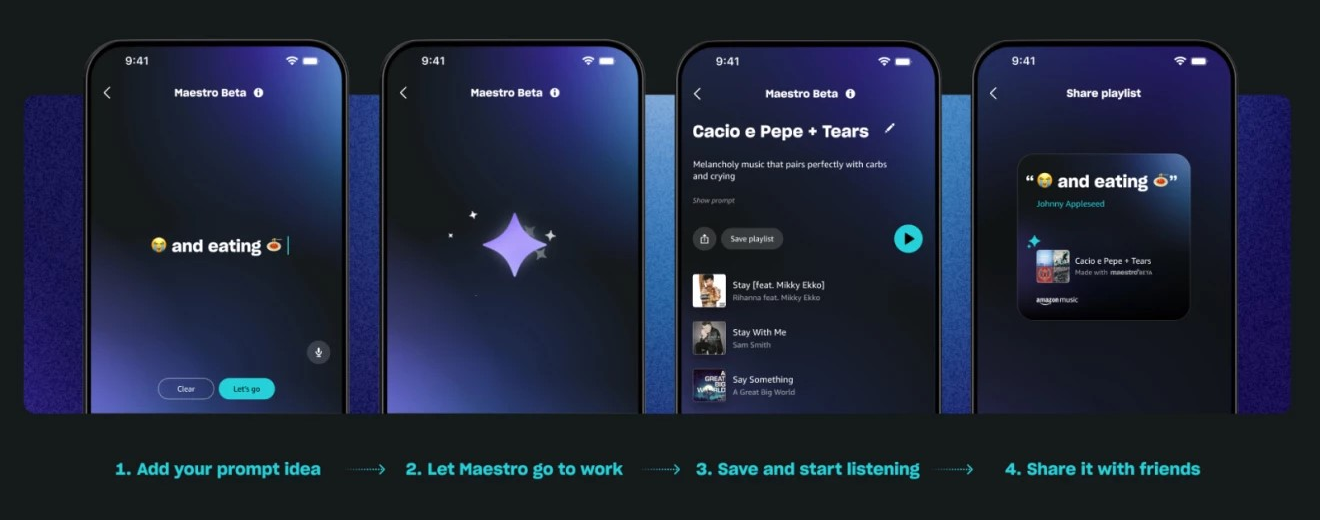 2357cccb-fac7-45ec-bc7a-3394b907400f 亚马逊 Amazon Music 宣布开启 AI生成歌单功能 Maestro 测试