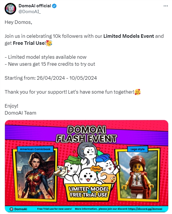 Domo AI新增乐高、美国漫画等4个风格 新用户可免费试用15个点数