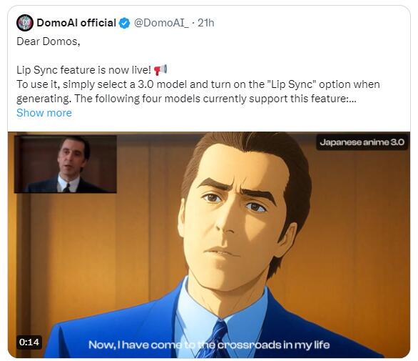 Domo AI 上线唇形同步功能：提升面部对话视频转换效果