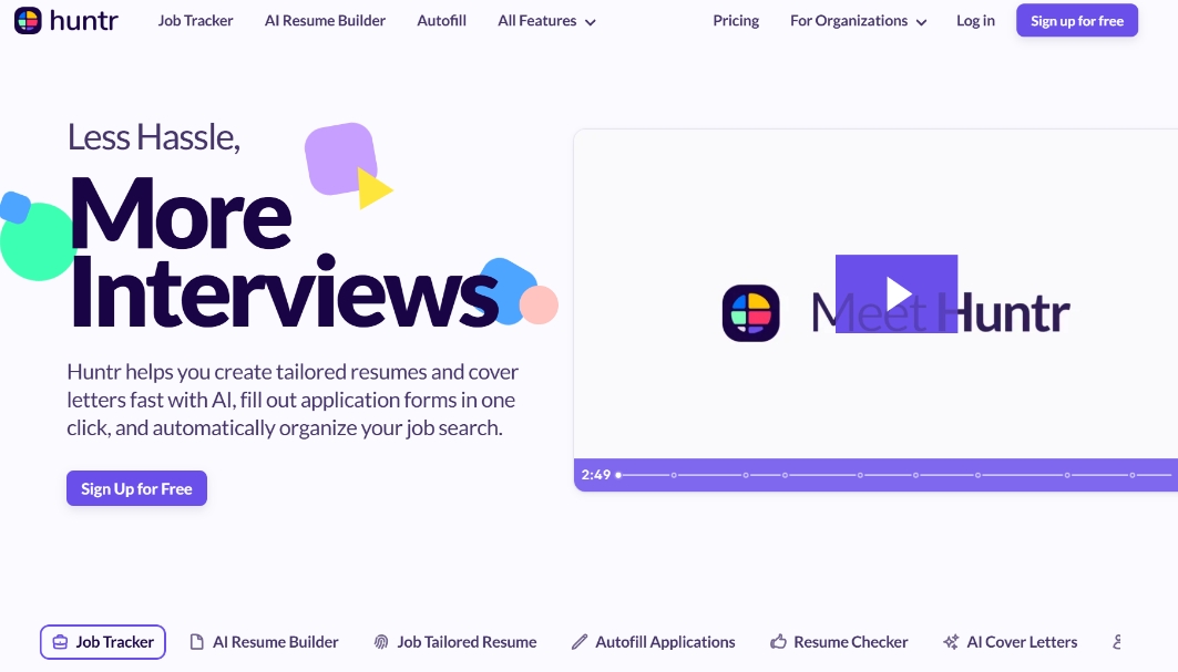 Huntr: A tool that helps job seekers simplify the job search process by generating resumes and cover letters with AI