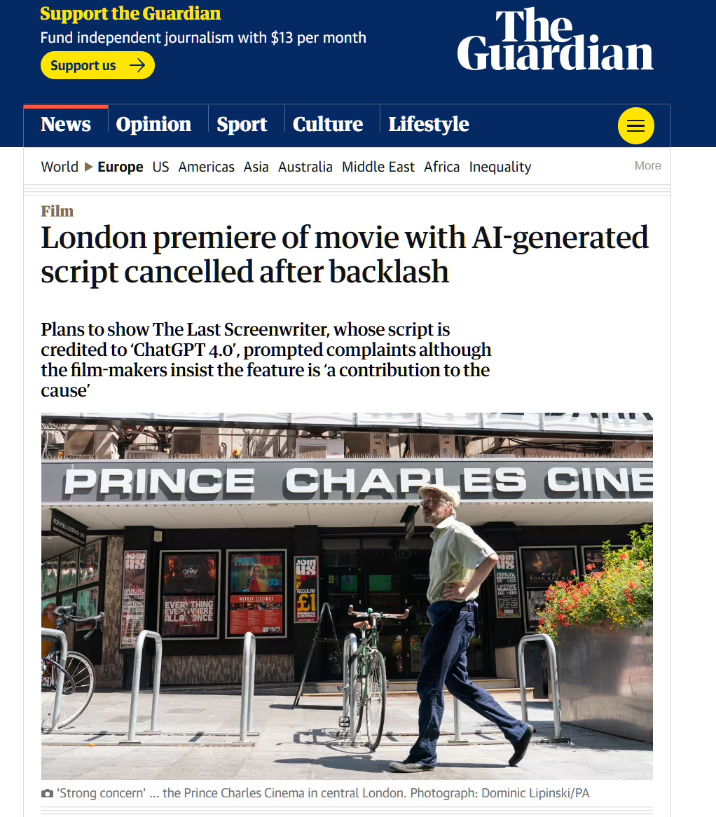 Premiere of "The Last Screenwriter," the "first" AI-made movie, canceled amid negative reviews