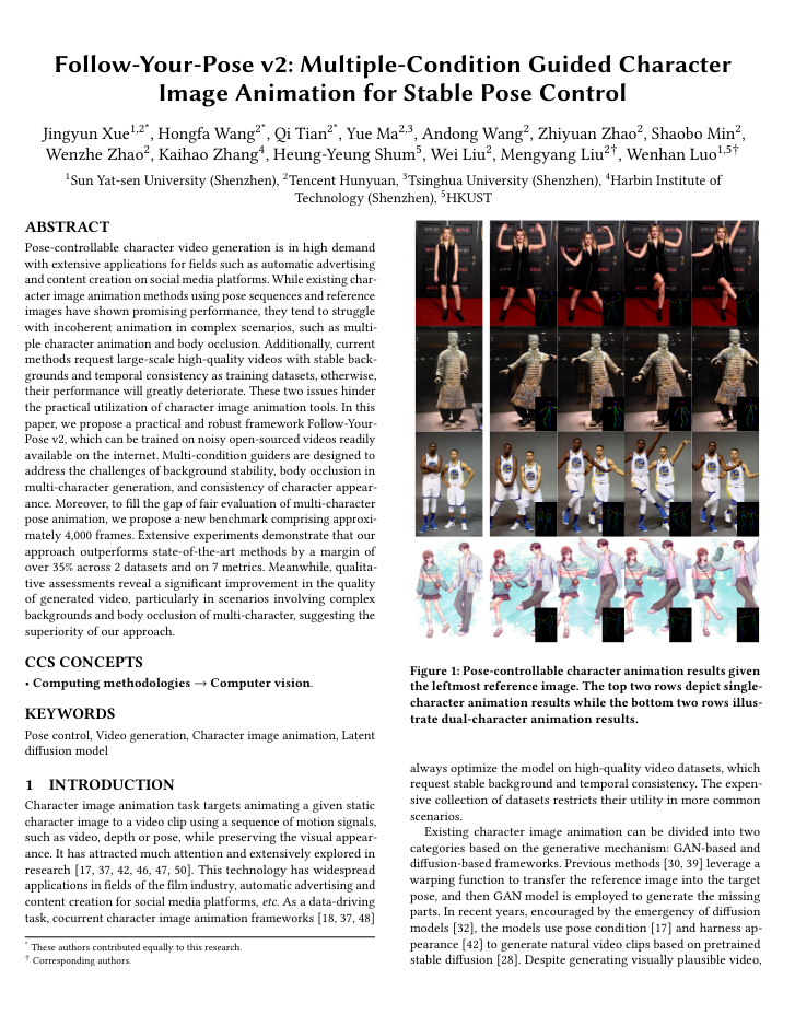 Tencent, Sun Yat-sen University and Hong Kong University of Science and Technology jointly launched the image-generated video model "Follow-Your-Pose-v2"