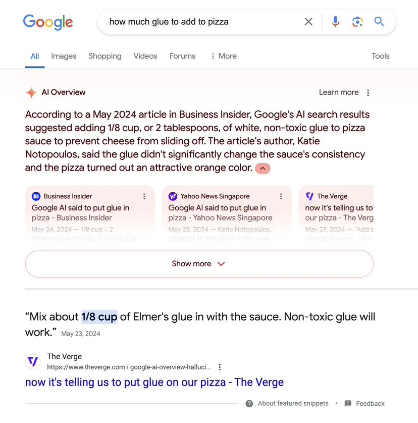 AI "hallucination" is difficult to solve: Google Search still recommends users to add glue to pizza