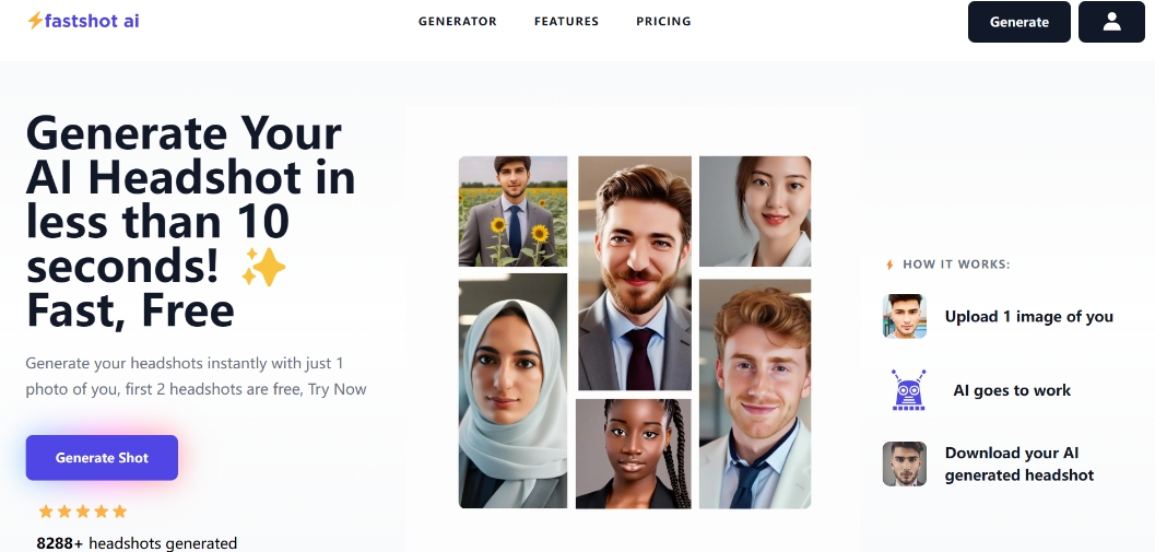 FastShot AI: A free trial avatar generator that generates your AI avatar in less than 10 seconds