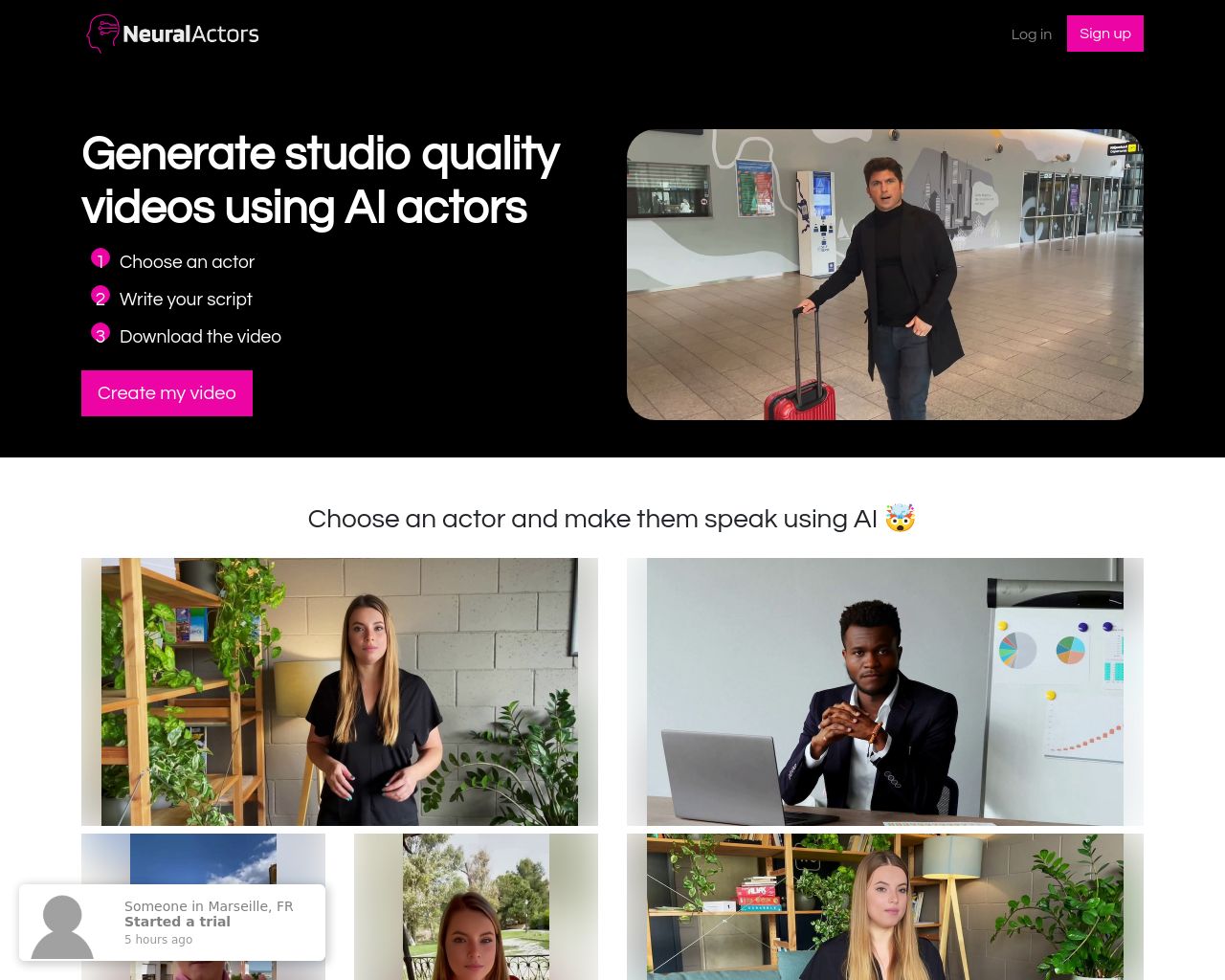 Neural Actors: A website that provides AI actors to create videos with hosts