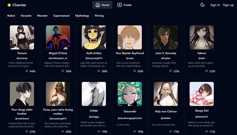 Charstar Al: A virtual character AI Q&A dialogue interactive platform, where you can create the person you want to chat with