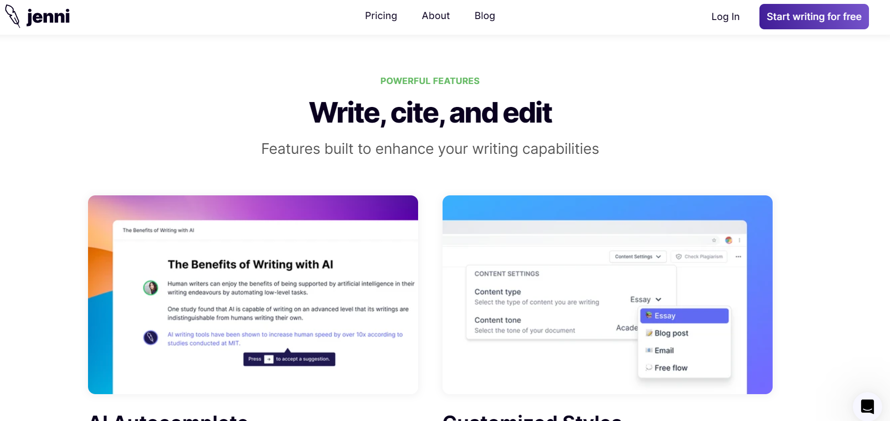 Jenni Al: Research article and blog writing assistance tool, an excellent online academic writing AI assistant