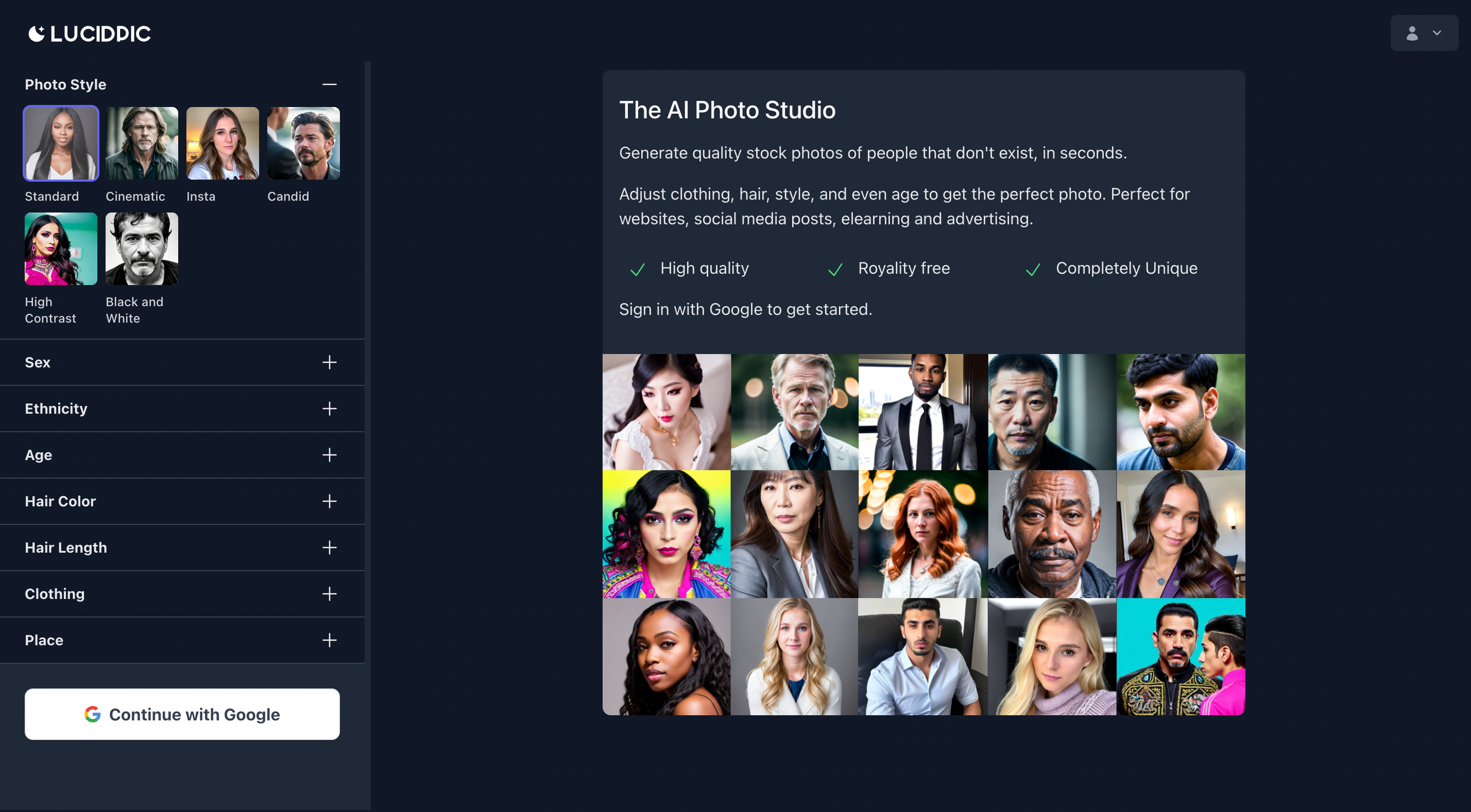 Lucidpic: AI generates virtual characters, quickly generates high-quality HD galleries of high-quality fictional character photos