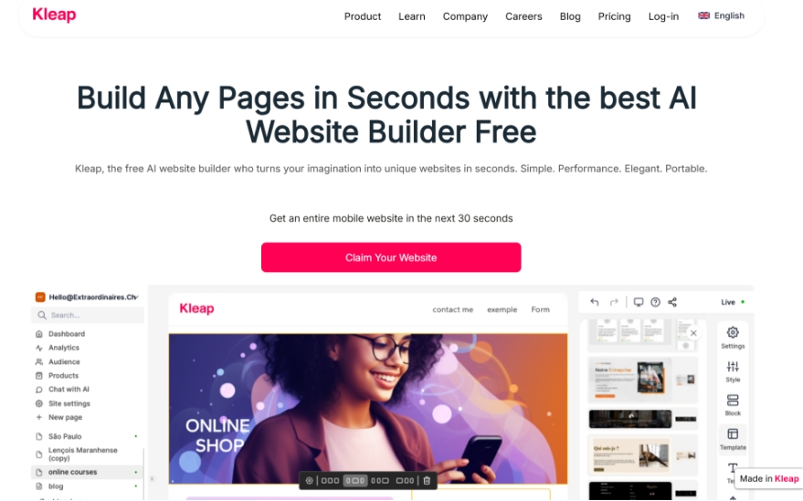 Kleap：一款AI网站生成器，无需编写代码和设计可以帮助您快速创建网站
