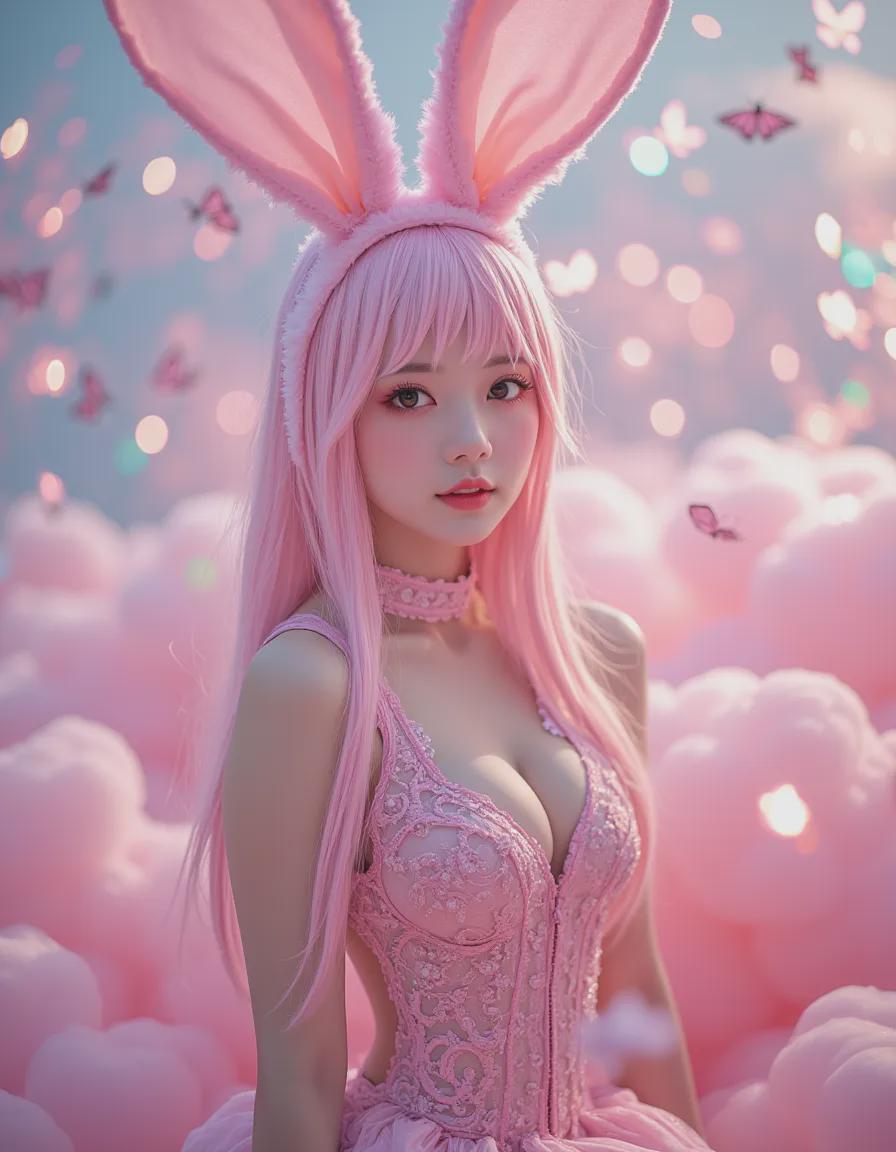 性感可爱兔女郎CosPlay，利用FLux LORA模型在comfyuiUI生成高度真实的AI图像