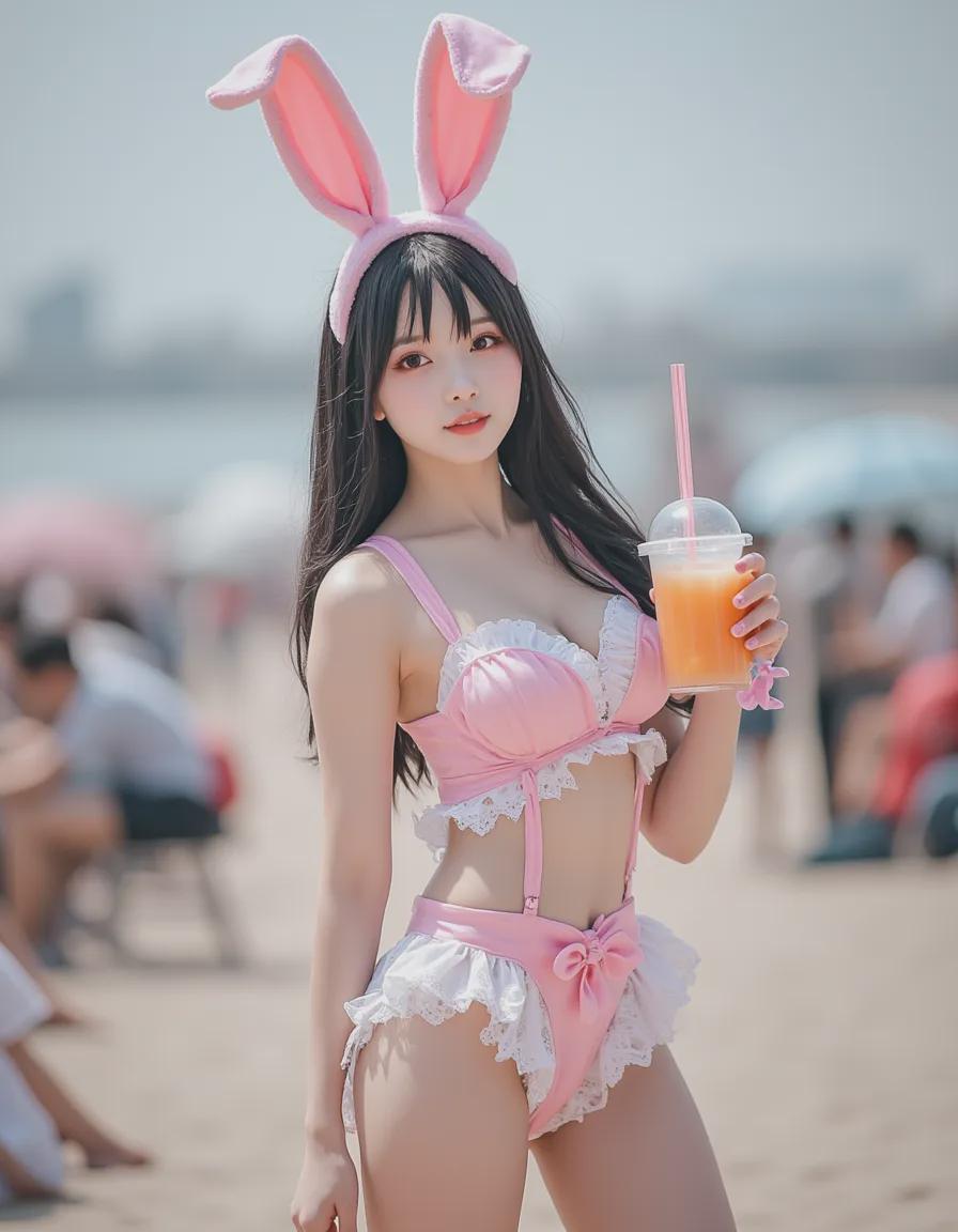 性感可爱兔女郎CosPlay，利用FLux LORA模型在comfyuiUI生成高度真实的AI图像