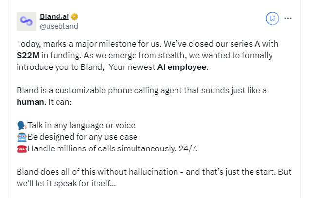 The AI customer service market is huge! Bland AI raises $16 million to disguise itself as a human to provide telephone customer service