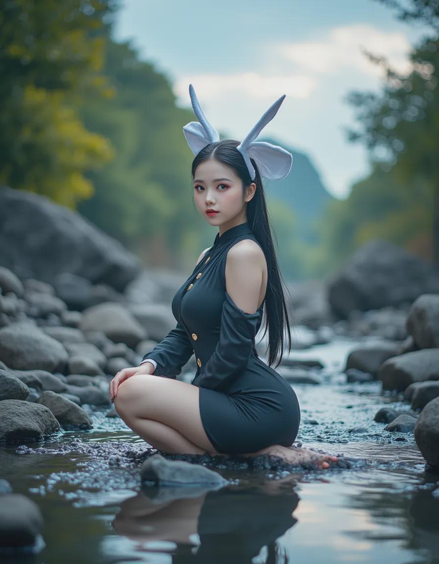 性感可爱兔女郎CosPlay，利用FLux LORA模型在comfyuiUI生成高度真实的AI图像