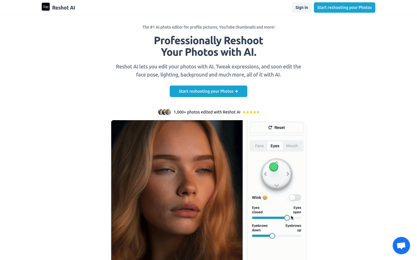 Reshot AI : Retake your personal photos, the best AI photo editor for professional face shots!