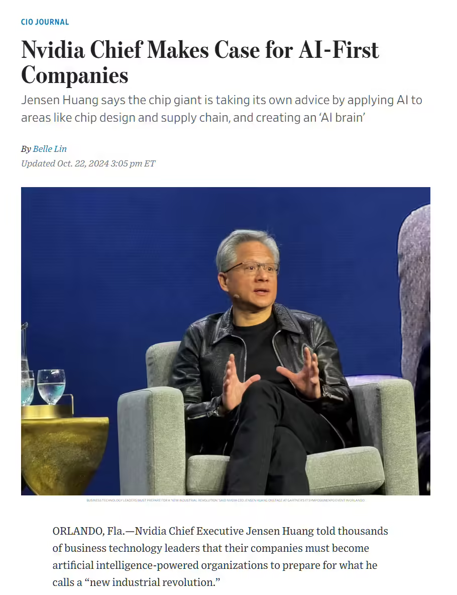 Jen-Hsun Huang: NVIDIA has applied AI to chip design, software writing and supply chain management