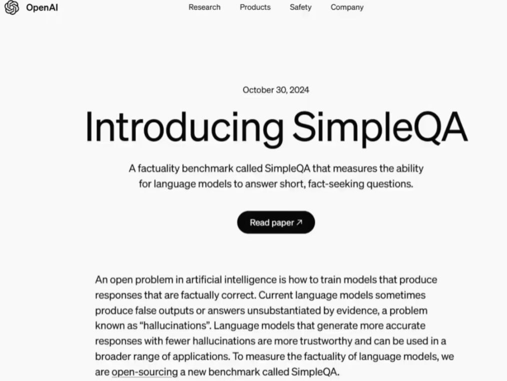 75badecbj00sm73ff001qd000s500l4p OpenAI Opens New SimpleQA Benchmark to Cure Big Models of "Nonsense"