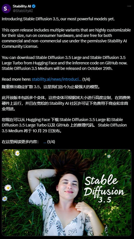 Open Source Venn diagram AI heavyweights are new: Stable Diffusion 3.5 arrives in a bucket, "out-of-the-box" on consumer-grade hardware