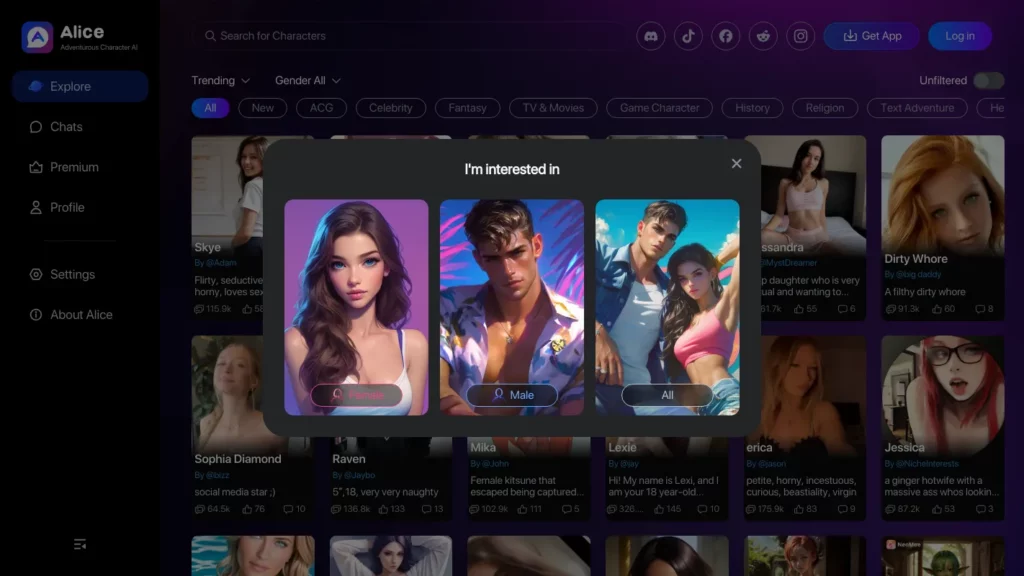 Alice: AI chat platform to chat with customized AI girlfriends