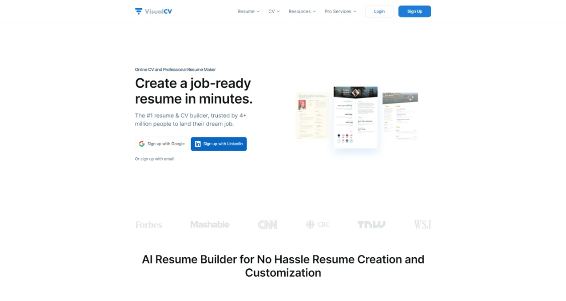 VisualCV: Free Online Resume Template Maker, AI Touch Up Resume Textual Content