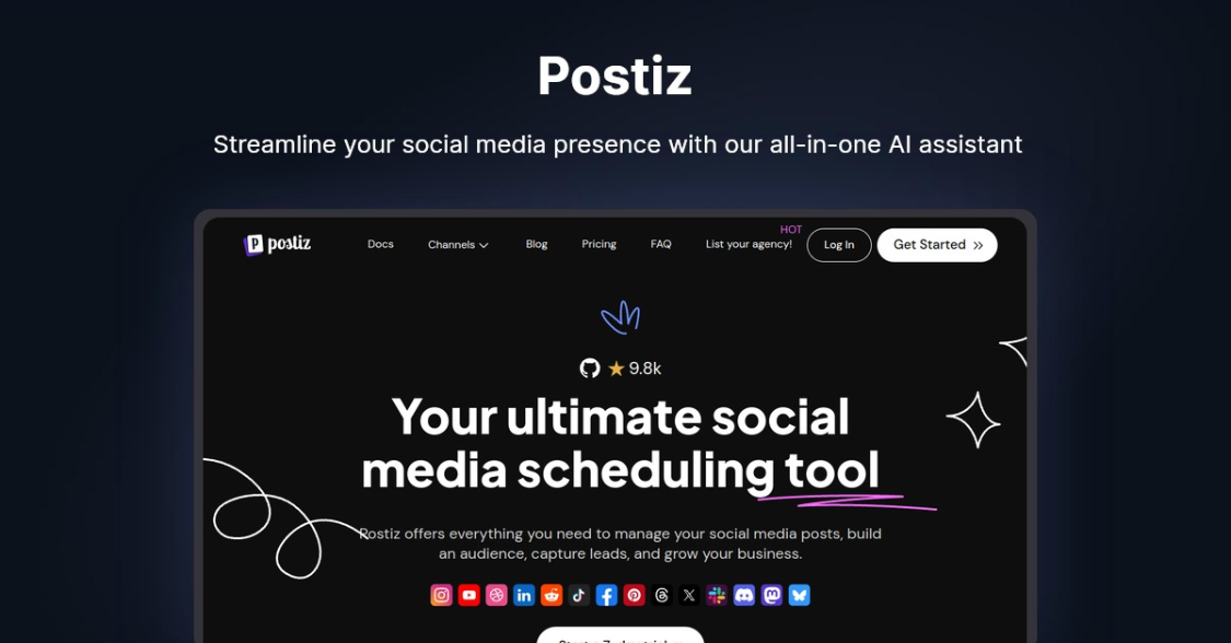 Postiz: AI social media assistant tool with timed multi-platform social media posting