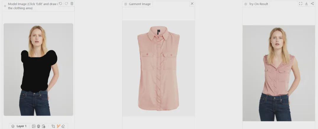 507cd6dej00sny4wl000od000tv00c6p AI电商模特换装工具,模特虚拟试穿AI插件catvton-flux一键自动生成