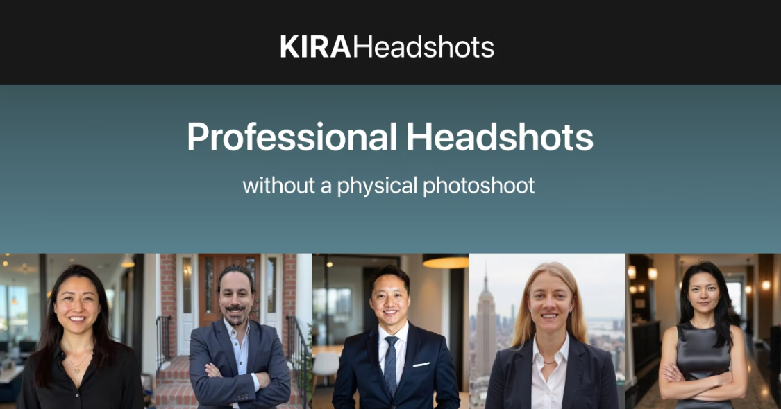 KiraHeadshots: professional headshots with AI, no need for portrait photography photo shoots