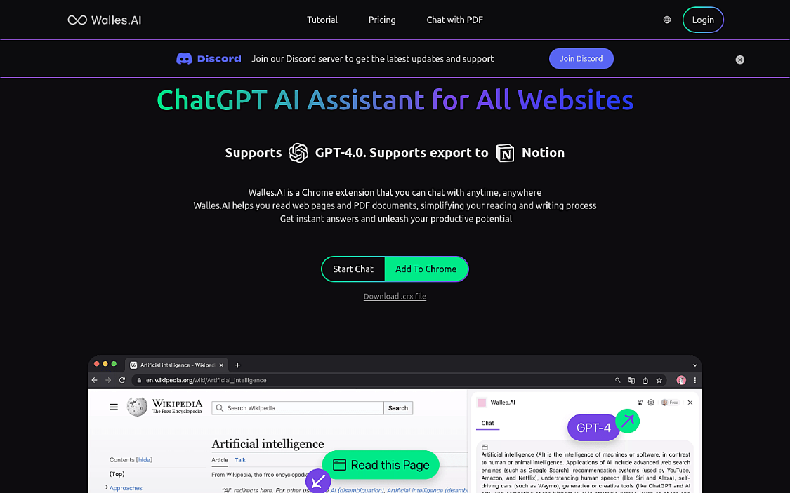 Walles AI: free AI intelligent assistant, AI web page reading, AI PDF document reading, AI video reading all-in-one AI reading tool