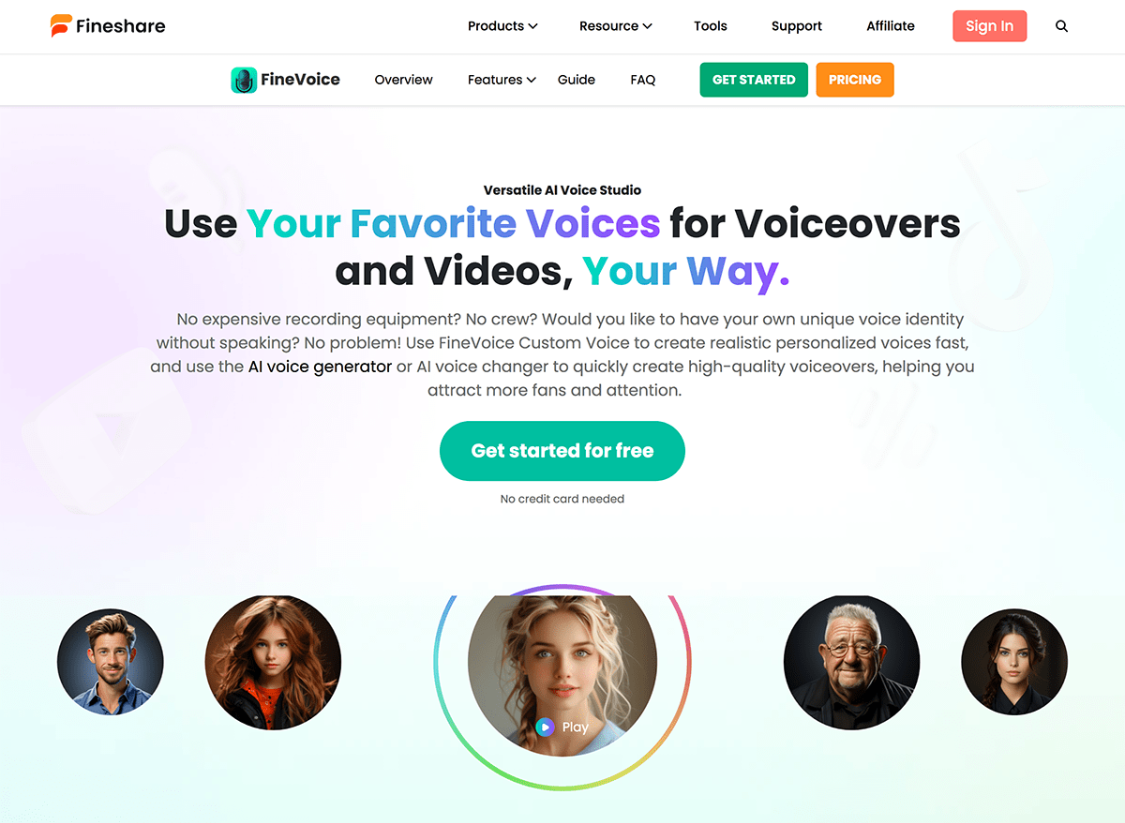 FineVoice: a free online AI voiceover tool that replicates your voice in a minute!