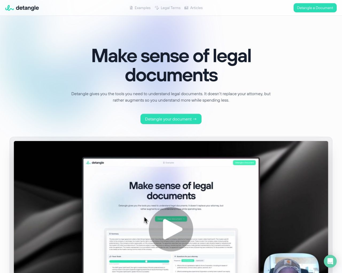 Detangle: an AI legal assistant that provides AI-generated summaries of legal documents