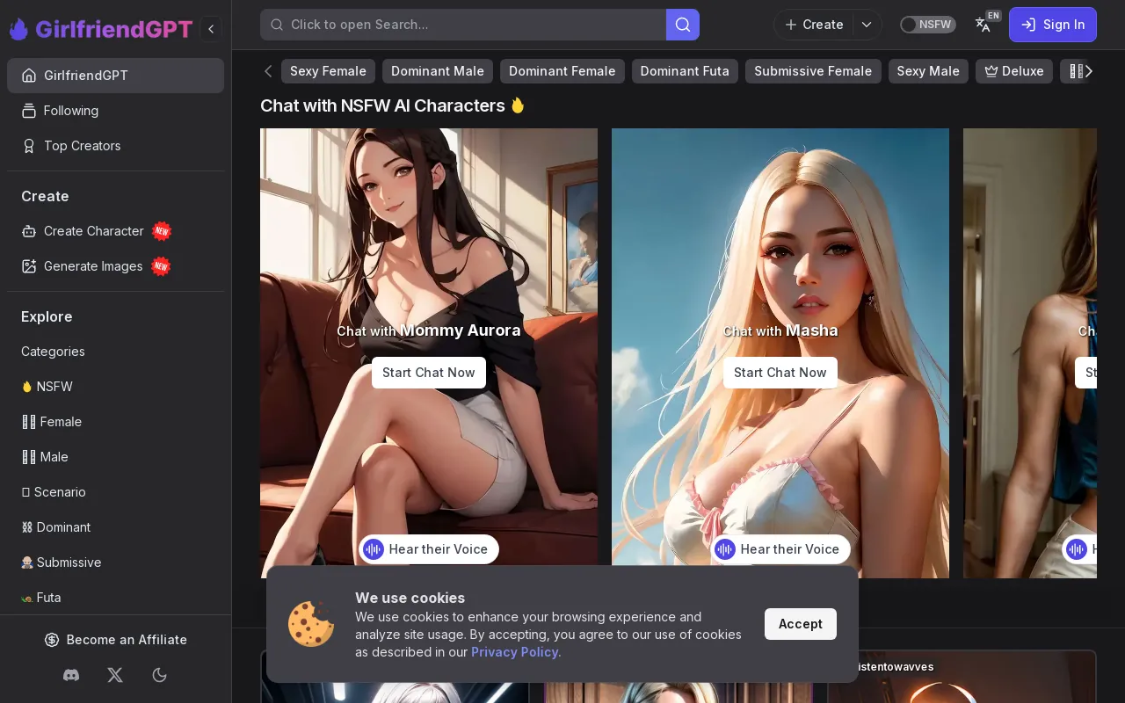 GPTGirlfriend: AI Virtual Girlfriend Chat Platform for Unrestricted Adult Role Playing