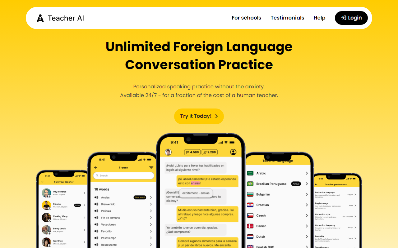Teacher AI: an ai tool for practicing speaking, practice with an AI teacher anytime, anywhere!