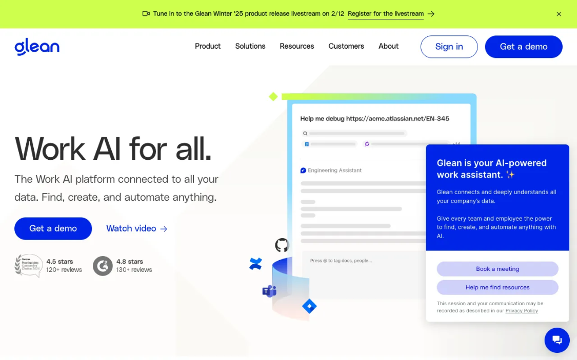 Glean: Enterprise AI Assistant and Search Engine for Agents, Assistants, and Search AI Platforms