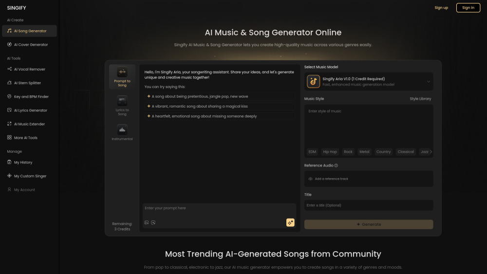 Singify: free online AI song generator, online AI music and song generator by FineShare