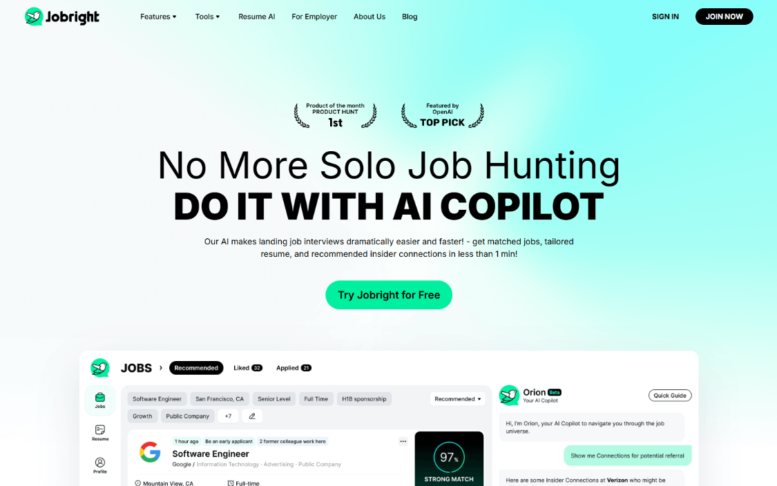 Jobright: AI job search assistant, AI job search platform that recommends job opportunities and accurately matches positions