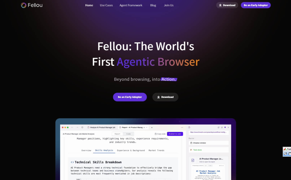 Fellou: The First Actionable Browser with Deep Search, Intelligent Timeline, Drag-and-Drop Actions, and Synchronization Tools