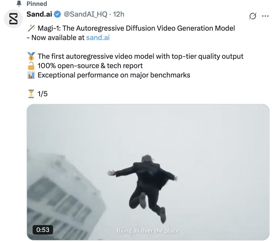 Sand AI Releases Open Source Video Generation Model MAGI-1, Tsinghua Special Prize Winner Team's Video Generation AI Brushes the Screen Overnight