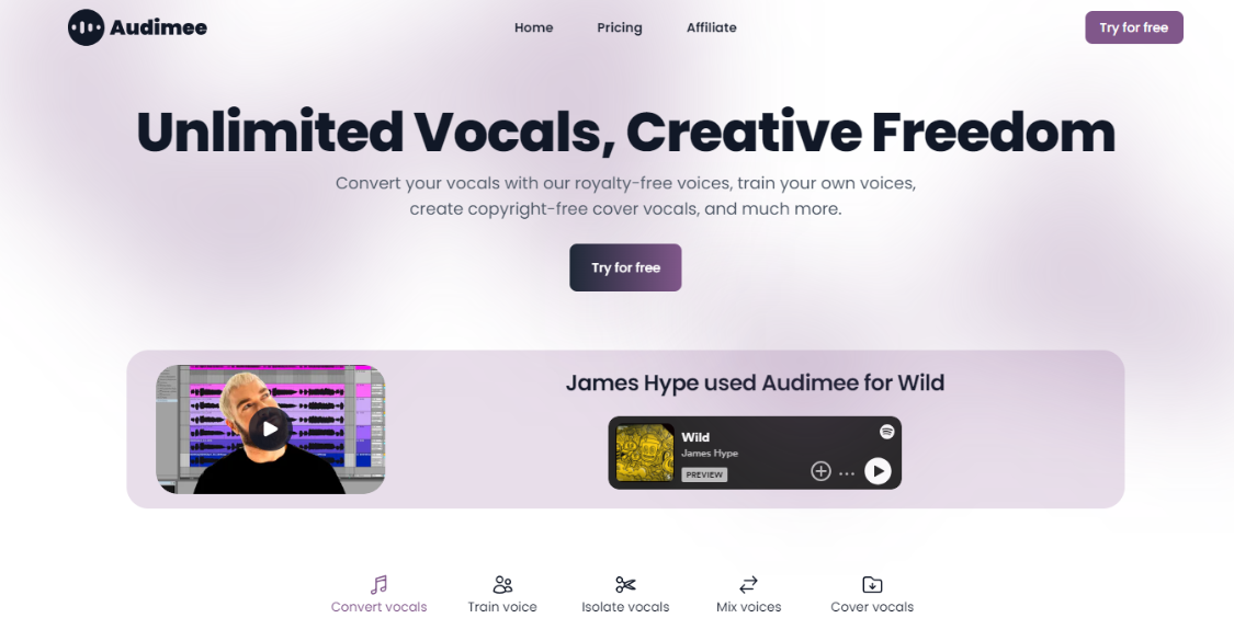 Audimee: AI sound conversion and synthesis tool to easily convert, train vocals, and create royalty-free covers!